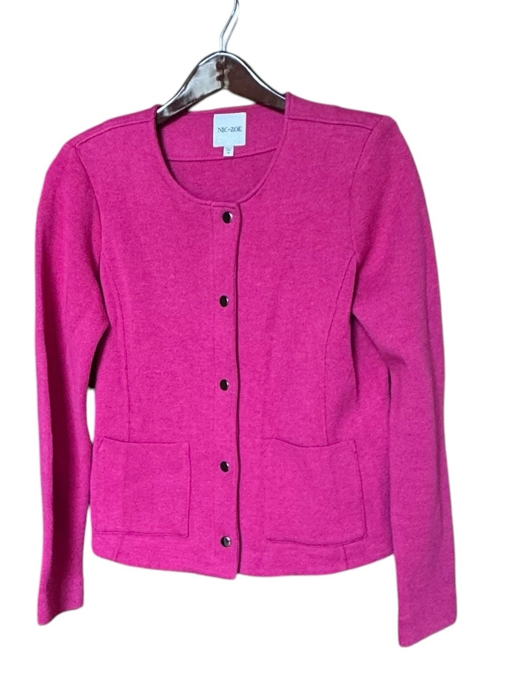 Nic+Zoe Fuchsia Button Zip Cardigan Sweater Jacket, Small